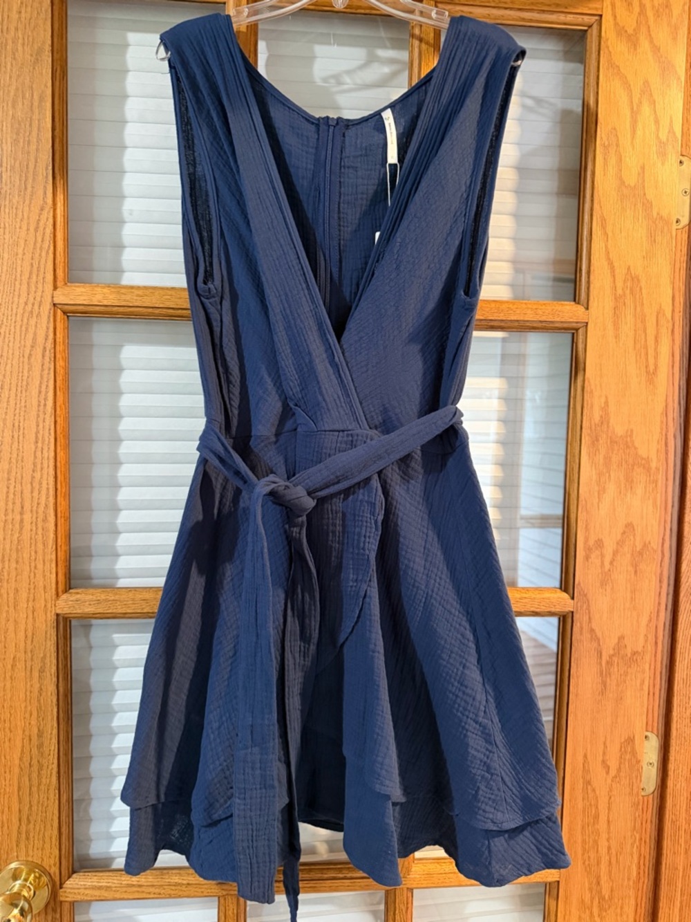 Women's Navy Sleeveless Wrap Dress with Waist Tie